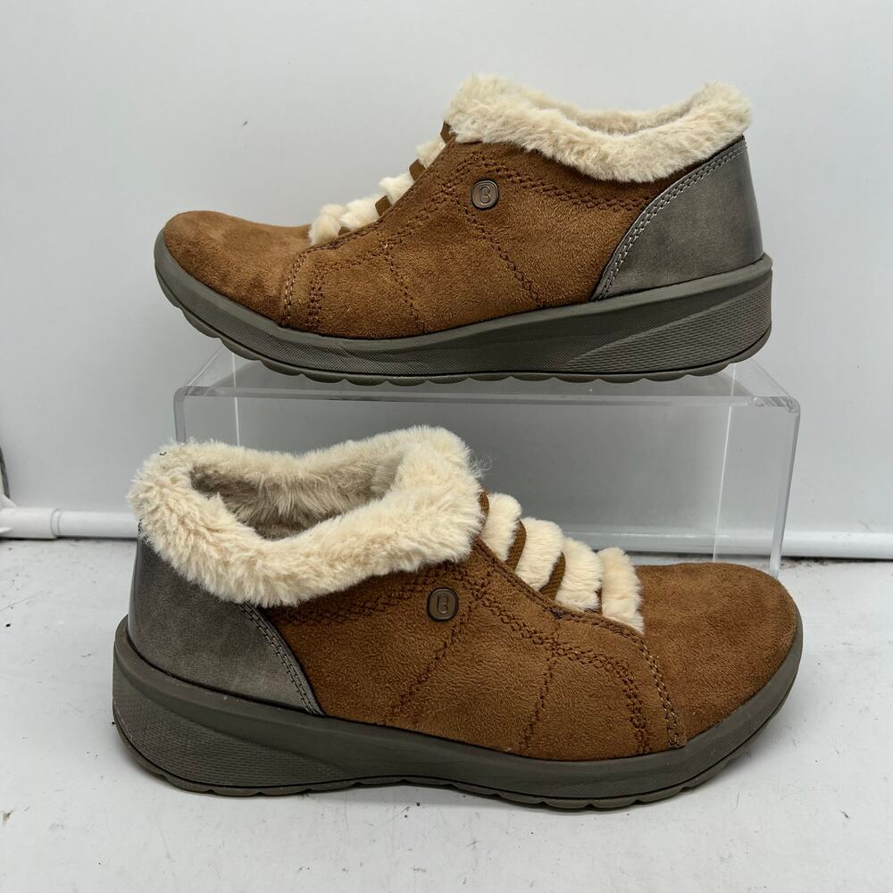 Bzees Shoes Womens 6 Golden Ankle Bootie Slip On Faux Fur Lightweight Comfort